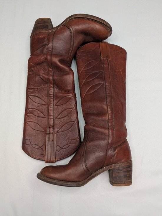 Frye Shoes - Vintage 1950-1970 FRYE Black Label Campus Stitch Tall Leather Boots 8558 6.5B